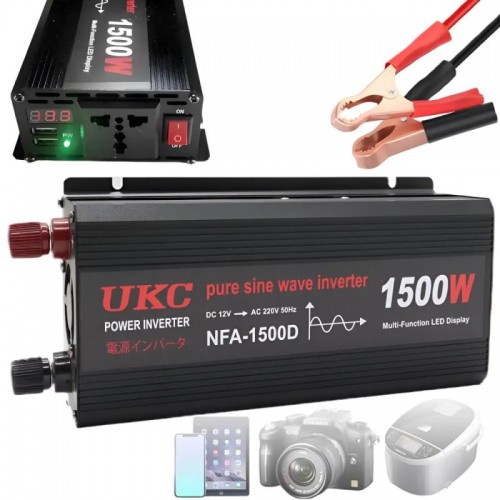 Автомобильный инвертор 1500 Вт, 12–220 В, 2×USB, чистый синус / Инвертор для котла и техники Автомобильный инвертор 1500 Вт, 12–220 В, 2×USB, чистый синус / Инвертор для котла и техники