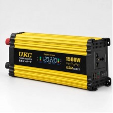 Автомобільний інвертор Жовтий / Перетворювач напруги з 12-220V, 1500Вт, 2хUSB