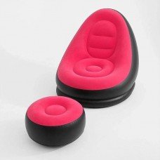 Надувний диван з пуфом Air Sofa / Надувне велюрове крісло з пуфом+насос Рожевий