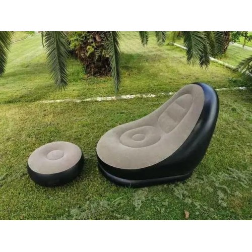 Надувной диван с пуфом Air Sofa / Надувное велюровое кресло с пуфиком+насос Бежевый Надувной диван с пуфом Air Sofa / Надувное велюровое кресло с пуфиком+насос Бежевый