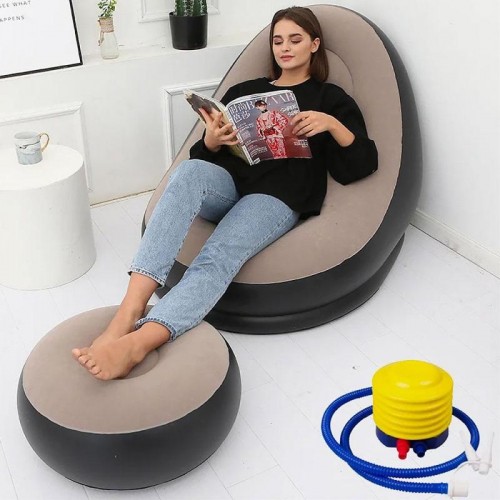 Надувний диван з пуфом та насосом 116х98х83см, Air Sofa