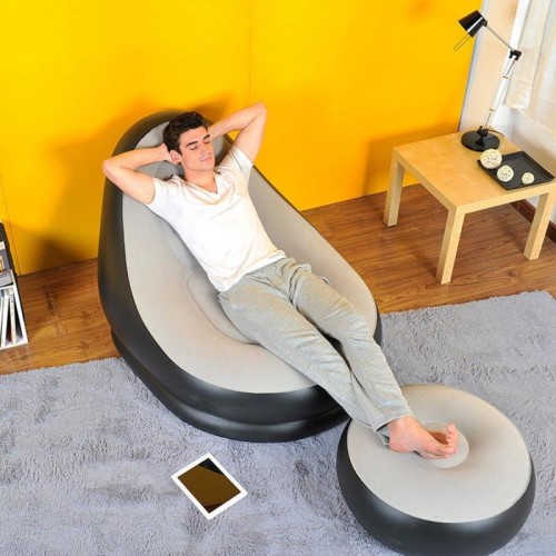 Надувний диван з пуфом та насосом 116х98х83см, Air Sofa