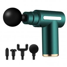 Перкусійний масажер з 4 насадками Gun Massager, Зелений