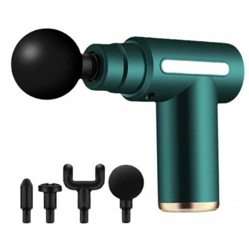 Перкусійний масажер з 4 насадками Gun Massager, Зелений