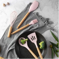 Набір кухонного посуду 19 предметів рожевий Kitchen Set з підставкою