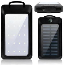 Повербанк 30000mAh з сонячною панеллю і ліхтарем, 2хUSB, JS-65, Чорний