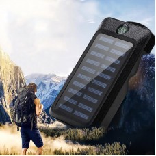 Повербанк 30000mAh з сонячною панеллю і ліхтарем, 2хUSB, JS-65, Чорний