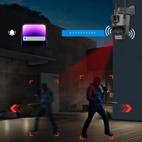 Потрійна IP-камера з сигналізацією WiFi (3×4mp), від мережі, Rotation P12 Потрійна IP-камера з сигналізацією WiFi (3×4mp), від мережі, Rotation P12