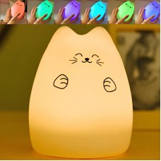 Детский ночник силиконовый 7 режимов, RGB, с USB, Котик