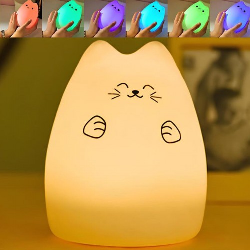 Детский ночник силиконовый 7 режимов, RGB, с USB, Котик
