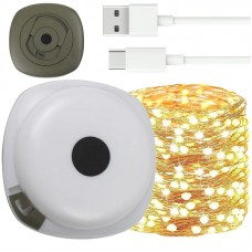 Аккумуляторная гирлянда с фонарем 10м, USB, Теплый белый