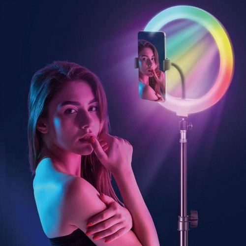 Кільцева лампа 45см, RGB + штатив до 2,1м, 3 тримачі, від 220, RL-18 Кільцева лампа 45см, RGB + штатив до 2,1м, 3 тримачі, від 220, RL-18