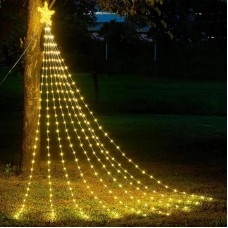 Гірлянда Штора із зіркою від сонячної батареї, 2м, 190LED, Теплий білий