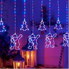 Гірлянда штора LED Дід Мороз та ялинка 220В 2,5х1м RGB різнобарвна