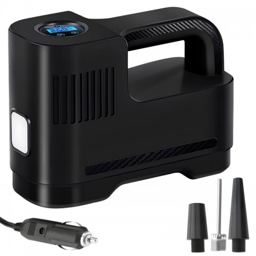 Автомобильный компрессор от прикуривателя 12В с дисплеем + насадки, Air pump