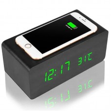 Настольные электронные часы от USB, с беспроводной зарядкой, Зеленая подсветка
