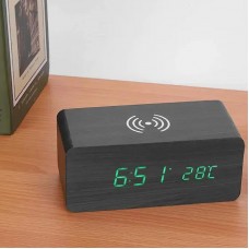 Настольные электронные часы от USB, с беспроводной зарядкой, Зеленая подсветка