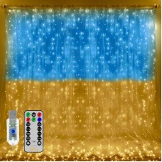 Гирлянда штора от USB, 2х2м + пульт, цвет свечения Флаг Украины