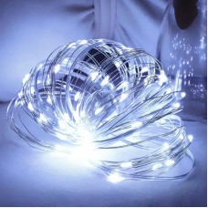 Гірлянда роса на батарейках 10м 100 LED холодний білий