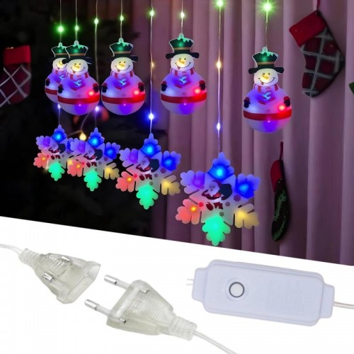 Гірлянда-штора Сніжинка + Сніговик від 220В (3х0,7м) 90LED, XMAS, Різнобарвний