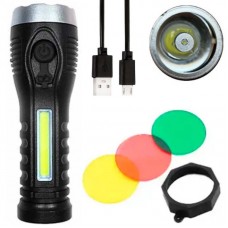 Ліхтар ручний + 3 фільтри, від USB, LED+COB, BL-C136