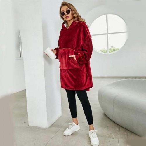 Плед толстовка с капюшоном (80х100 см), HUGGLE HOODIE, унисекс, Бордовый