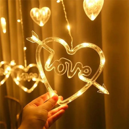 Гирлянда штора 2,5х0,8 м, на 128 LED, 220V «LOVE» Теплый Белый