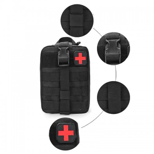 Тактическая аптечка 20х15х8 см, Черная, на системе Molle A87