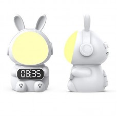 Нічник годинник з будильником Rabbit Clock білий — USB, таймер, LED підсвітлення
