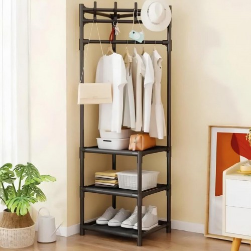 Кутова вішалка для одягу та взуття 170х43х43см, 3 полиці, Corner coat rack, Чорна