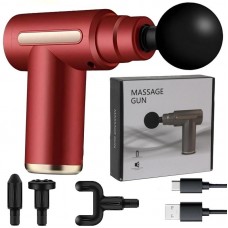 Перкусійний масажер Gun Massager 3200 об/хв з 4 насадками, Червоний