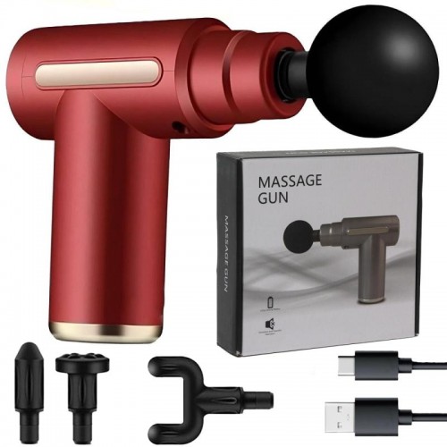 Перкусійний масажер з 4 насадками Gun Massager, Червоний