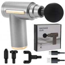 Перкусійний масажер Gun Massager з 4 насадками, сірий - купити безпровідний ручний масажер