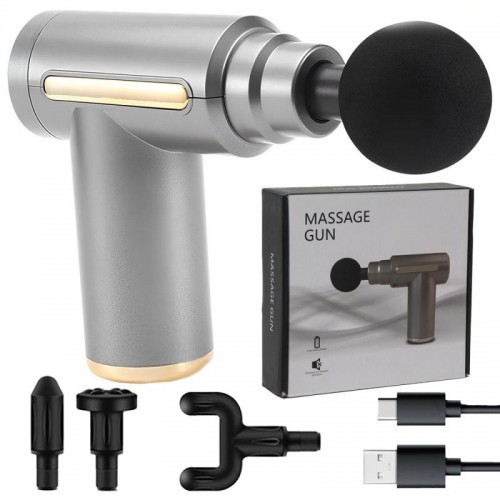 Перкусійний масажер з 4 насадками Gun Massager, Сірий