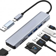 USB хаб 7в1 Type-C з HDMI, SD, TF та зарядкою 100W