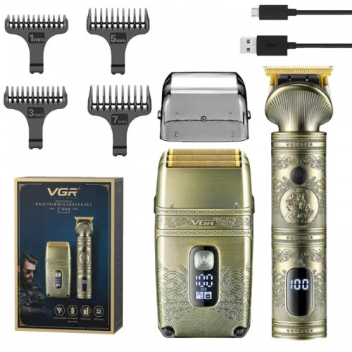 Машинка для стрижки волос и бороды + 4 насадки, с USB, VGR V-649