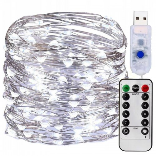Гирлянда нить Роса от USB, 50м, 500LED + пульт, Холодный белый