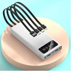Повербанк з ліхтариком + 4 кабелі, 30000 mAh, 2хUSB, Smart Safe, Білий