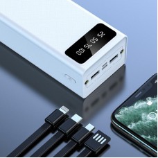 Повербанк з ліхтариком + 4 кабелі, 30000 mAh, 2хUSB, Smart Safe, Білий