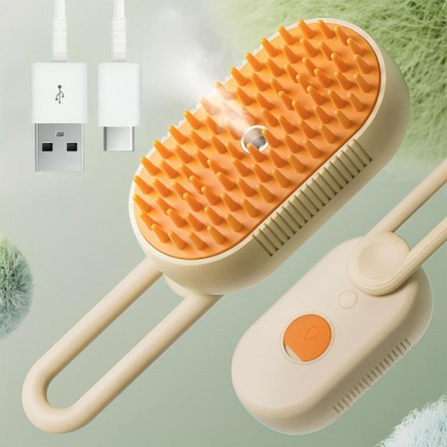 Щітка гребінець з парою для котів і собак, від USB, Steamy Brush E-W3317, Жовтогарячий