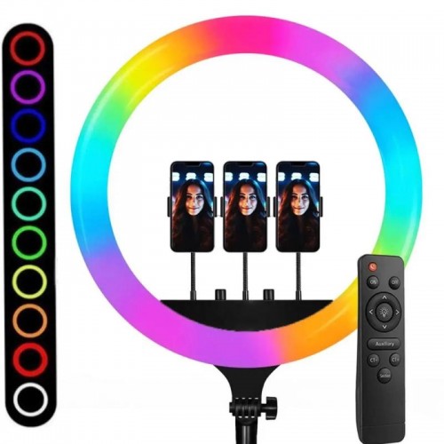 Кільцева лампа 45см, RGB + штатив до 2,1м, 3 тримачі, від 220, RL-18
