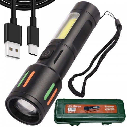Ручной фонарь аккумуляторный XPE+COB, 8800мАч, 5 режимов, BL 612