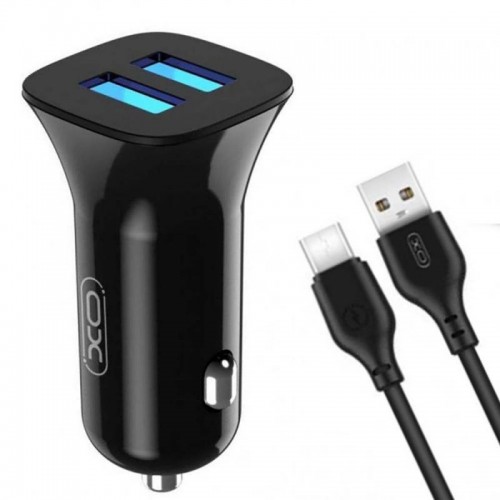 Автомобільний зарядний пристрій 12W, 2,4A, 2хUSB + Type-C, XO TZ10