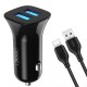Автомобільний зарядний пристрій 12W, 2,4A, 2хUSB + Type-C, XO TZ10