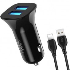 Автомобільний зарядний пристрій 12W, 2,4A, 2хUSB + Lightning, XO TZ10