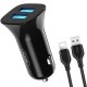 Автомобильное зарядное устройство 12W, 2,4A, 2хUSB + Lightning, XO TZ10