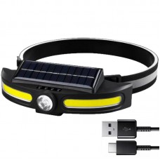Налобний ліхтарик із сонячною панеллю, від USB, 4 режими, JS-921