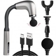 Перкусійний масажер для тіла + 4 насадки, від USB, Сірий