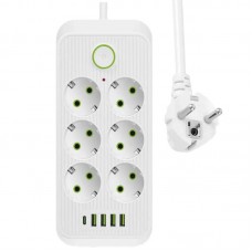 Мережевий фільтр 5м 2500Вт з 6 розетками, 4 USB та Type-C білий
