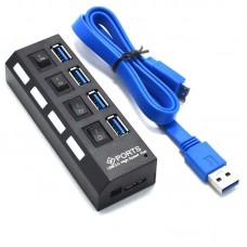 USB хаб 3.0 на 4 порти з вимикачами та LED підсвічуванням